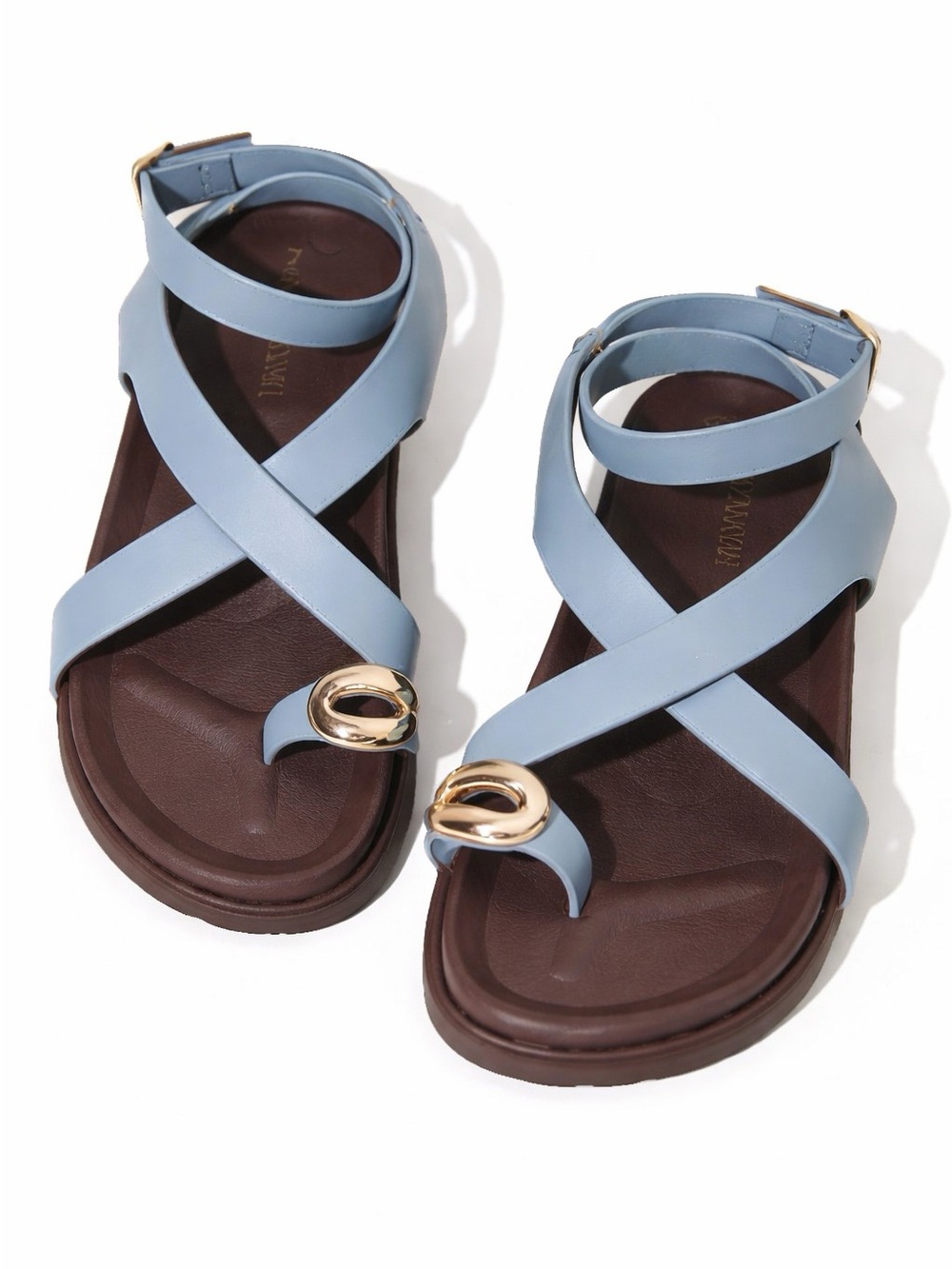 Elegant Floral Cross-Strap Ankle Sandals – Comfortable Toe Ring Flat Sandals